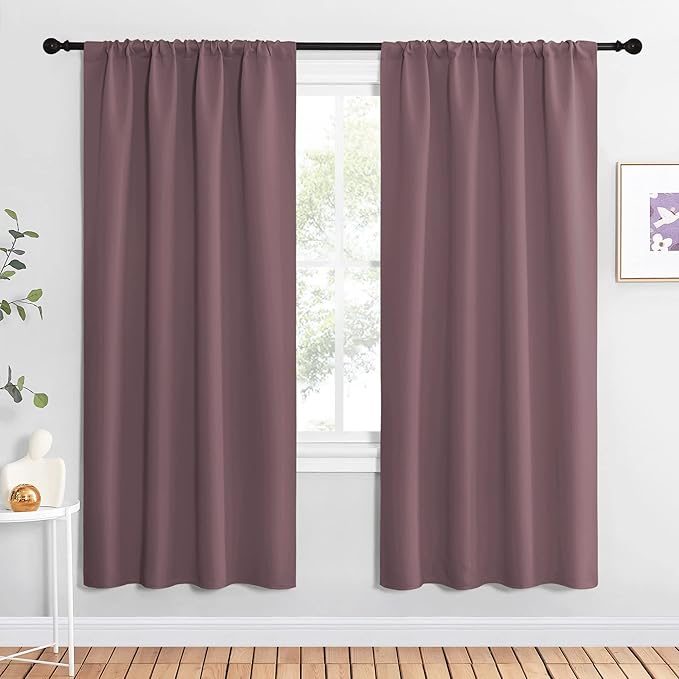 NICETOWN Dry Rose Blackout Curtains for Living Room - Triple Weave Home Decoration Thermal Insulated Solid Rod Pocket Blackout Drapes for Bedroom(Set of 2, 42 x 72 Inch) by NICETOWN