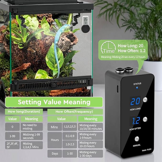 moistenland Reptile Humidifier, Misting System for Terrariums, Automatic with Adjustable Spray Nozzles, Black - Image 4