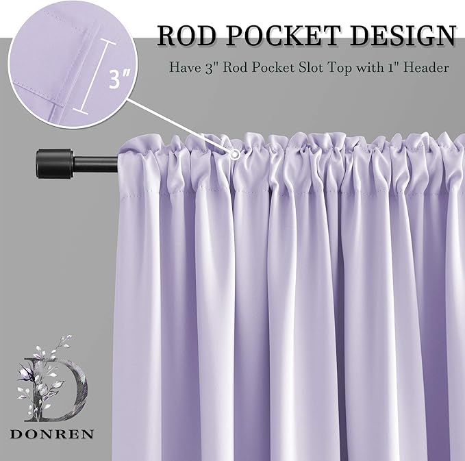 DONREN Violet Light Purple Curtains Room Darkening for Bedroom - Rod Pocket Blackout Solid Curtains for Dining Room(42 W x 72 L 2 Panels) - Image 4