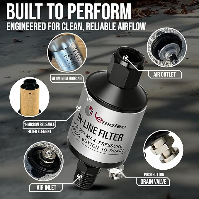 LE LEMATEC Air Compressor Water Separator - 1/4" NPT Inline Filter & Air Line Water Separator for Air Compressor, Moisture Trap Paint Gun Filter for Pneumatic Tools & Plasma Cutters, AI303 - Image 2