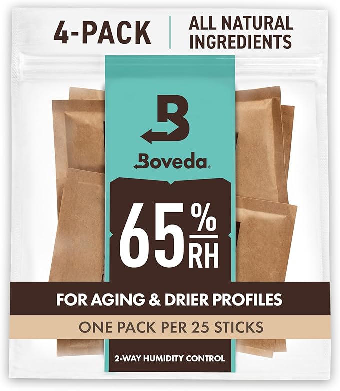Boveda 65% Two-Way Humidity Control Packs For Aging & Long-Term Storage in Plastic & Wood Boxes – Size 60 – 4 Pack – Moisture Absorbers – Humidifier Packs – Hydration Packets in Resealable Bag by Boveda