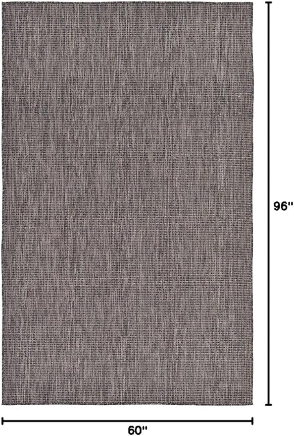 Unique Loom Collection Casual Transitional Solid Heathered Indoor/Outdoor Flatweave Area Rug (5' 1" x 8' Rectangle, Black/Ivory) - Image 2