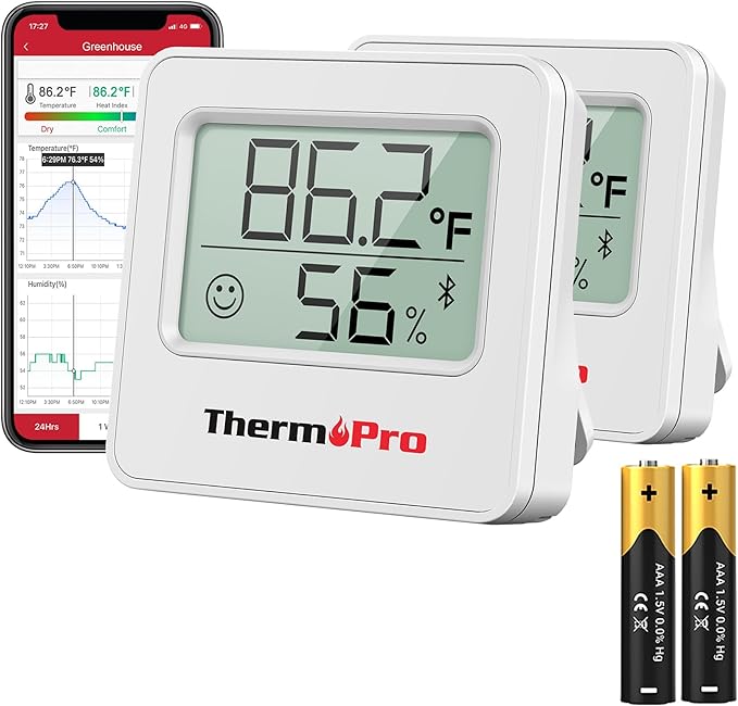 ThermoPro TP357 Digital Hygrometer Indoor Thermometer of 260FT, Bluetooth Humidity Meter with Smart App, Room Humidity Gauge with Humidity Sensor, 2-Year Data Storage and Export by ThermoPro