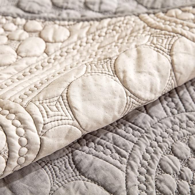 vctops Boho Circle Embroidery Couch Sofa Cover Solid Color Cotton Quilted Non-Slip Sectional Couch Covers Sofa Slipcover for Dogs, Children, Pets Furniture Protector (Grey,36"x82") - Image 5