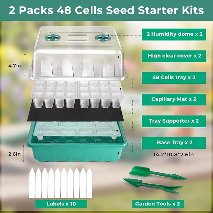 Self-Watering Seed Starter Tray 2 Packs, 96 Cells Seed Starter Kit with Humidity Vented Domes and High Lid, Germination Kit for Indoor Greenhouse Seed Starter - Image 2