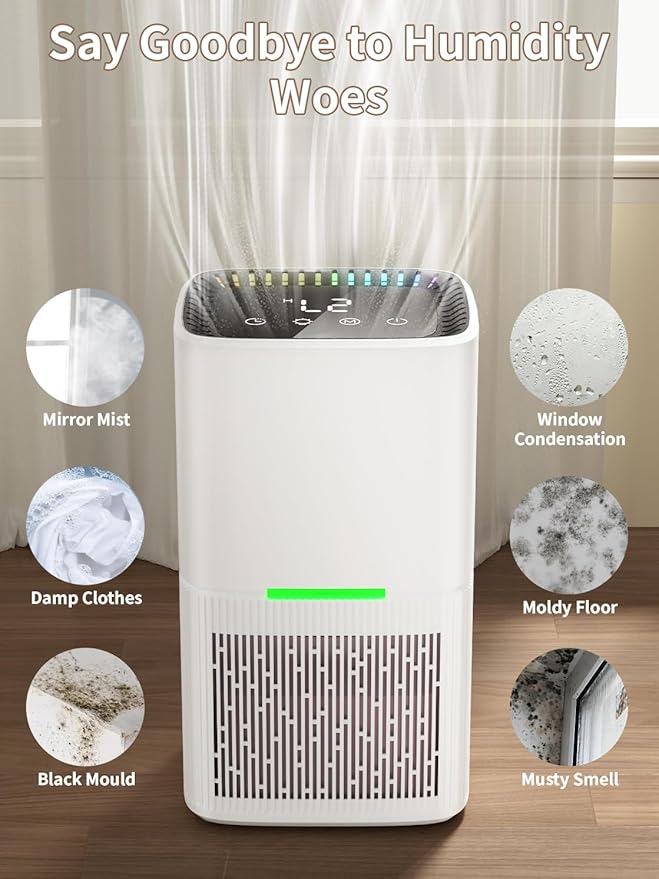 Dehumidifier, 60 OZ Water Tank, Dehumidifiers for Home, 500 sq. ft. Dehumidifier for Basement Bathroom Bedroom with Auto Shut Off, 7 Colors LED Light, Quiet Dehumidifiers with Sleep Mode (White) - Image 3
