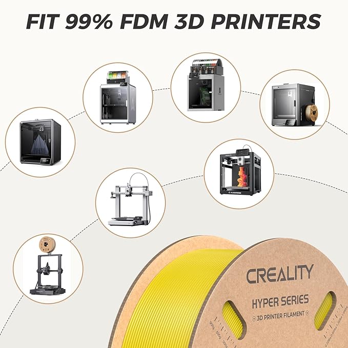 Official Creality Hyper PLA Filament 1.75mm, High Speed 30-600mm/s Rapid 3D Printer Filament PLA, Dimensional Accuracy +/-0.02mm, Fit Most FDM 3D Printers，1KG(2.2lbs) Spool Yellow - Image 8
