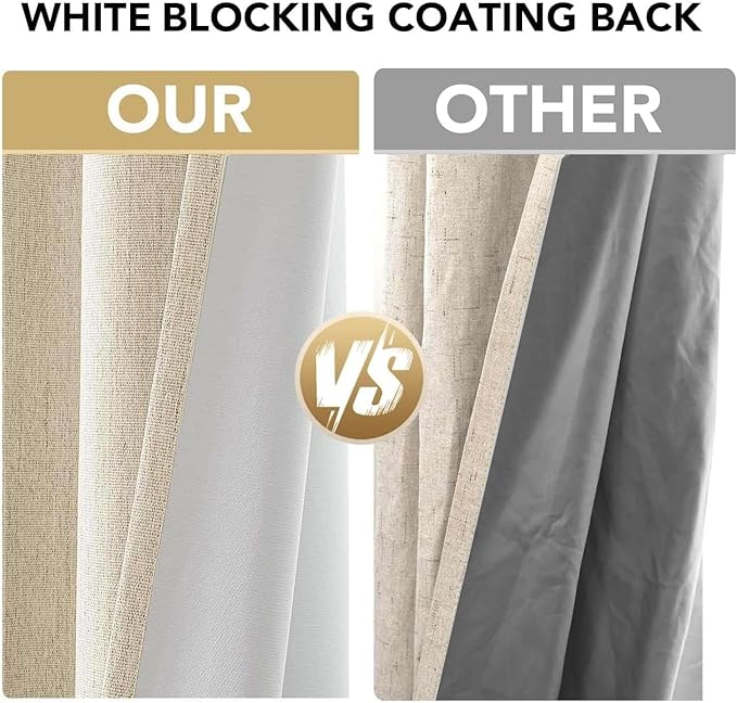 H.VERSAILTEX Chenille Linen Blackout Curtains for Bedroom Thermal Insulated Textured Linen Look Curtains with White Flocking Coating Back, 42" W x 63" L, Almond(Not Solid) - Image 3