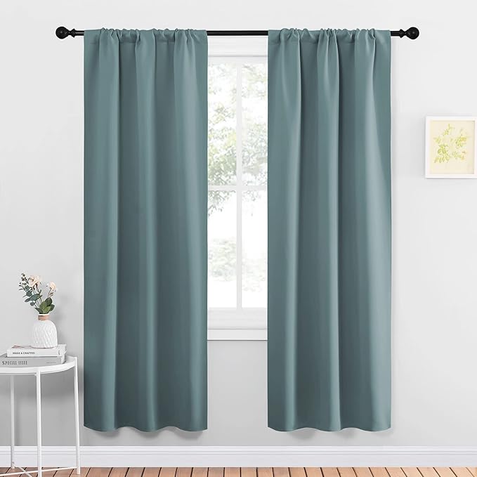 NICETOWN Greyish Blue Blackout Curtains Panels for Window, Thermal Insulated Rod Pocket Blackout Drapes/Draperies for Living Room (2 Panels, W34 x L72 inches) by NICETOWN