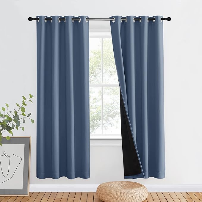 NICETOWN Room Warming Full Shade Curtain Panel, Energy Smart & Noise Blocking Out Blackout Drape for Apartment Window, Thermal Insulated Guest Room Lined Window Dressing(Stone Blue, 46 x 72 inch) by NICETOWN