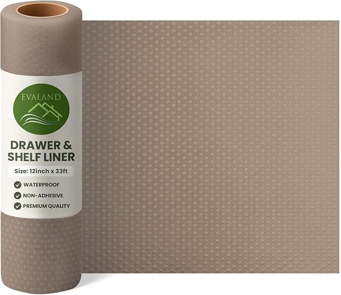 EVALAND Shelf Liners for Kitchen Cabinets Non-Adhesive 12" x 33 FT Beige Drawer Liner Non Slip, Washable Cabinet Liner, Waterproof Shelf Liners for Cabinets, Refrigerator Bathroom Pantry Cabinet Mat - Image 2