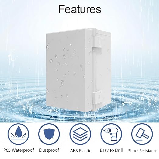 Junction Box IP65 Waterproof Dustproof ABS Plastic Enclosure Outdoor and Indoor Project Box Hinged Cover with Mounting Plate Wall Brackets Outer Dimension 11.8"x 7.9" x 7.1", Grey - Image 3