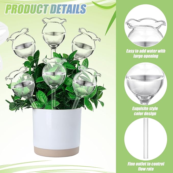 Yungyan 6 Pcs Self Watering Plant Globes Glass Cactus Insert Watering Devices Automatic Plant Watering Bulbs Water Globes for Indoor Outdoor Plants(Clear Tulip,5.31 Inch) - Image 4