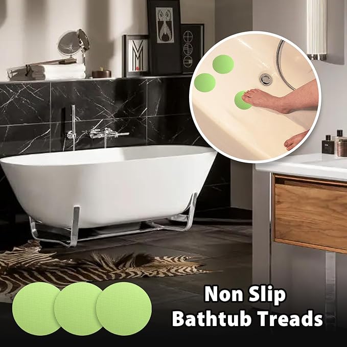 24 PCS Bathtub Non Slip Stickers Green Adhesive Decals Round Shape Anti Slip Shower Stickers Bath Non Slip Stickers for Floor Bathroom Stairs Ladders with Scraper - Image 4