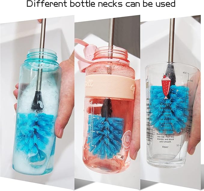 Long Bottle Brush, 17 in Bendable Cleaner Brushes for Cleaning Neck Beer Bottles, Wine, Baby Bottles, Water Bottles, Tumblers, Flask, Bird Feeder, Vase, Pipes and Brewing Supplies Black + Blue/2Pack - Image 2