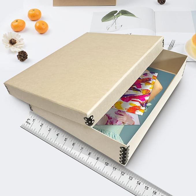 Lineco Museum Archival Storage Box, 11.75x14.75x3 in. Drop Front Design. Acid-Free with Metal Edge. Organize Photos, Pictures, Prints, Documents, Crafts, DIY. Tan, 1 Pack - Image 3