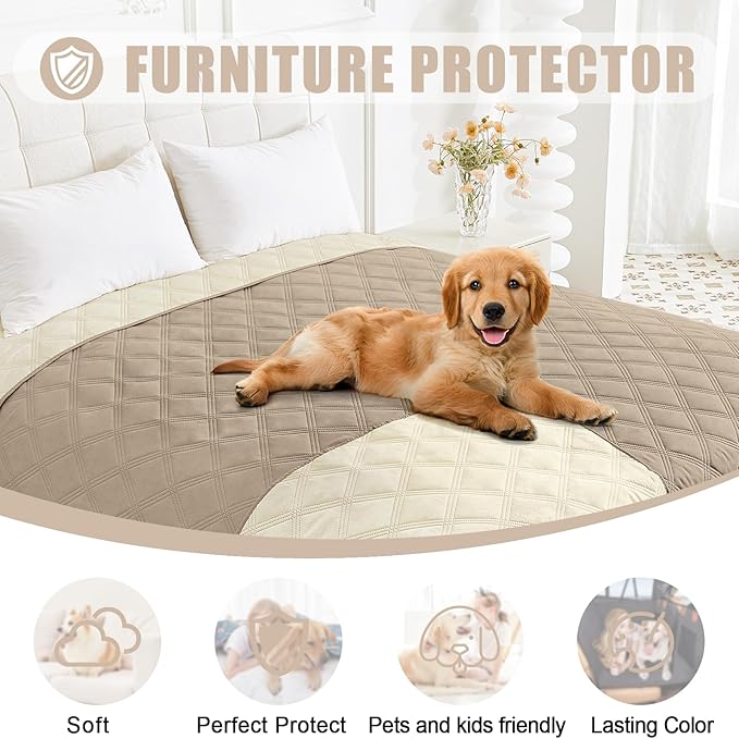 Smiry Waterproof Dog Bed Cover Pet Blanket, Soft Washable Dog Blanket for Furniture Bed Couch Sofa Reversible, Checkered (30"x70", Taupe/Beige) - Image 8