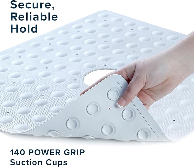 SlipX Solutions Square Natural Rubber Shower Stall Mat, 21” x 21”, Non Slip Safety, Built-in Product Protection, 140 Power Grip Suction Cups, Center Drain Hole, White - Image 6