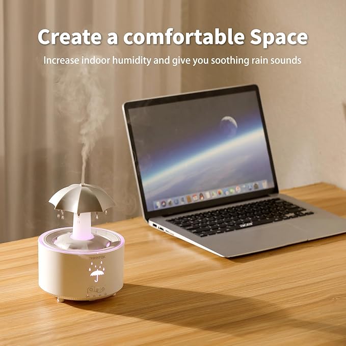 Humidifiers for Bedroom,Aromatherapy Essential Oils Diffuser,Quiet Ultrasonic Clouds and Cool Mist Humidifier, 7 Colors Breathing LED Light,Rotating Umbrella Rain Drops,Ideal Holiday Gifts for Home - Image 7
