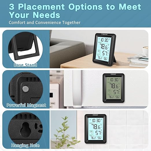 Geevon Wireless Indoor Outdoor Thermometer & Hygrometer with Remote Sensor – Digital Temperature & Humidity Monitor, Alarm, Snooze, 10s Backlight - Image 8