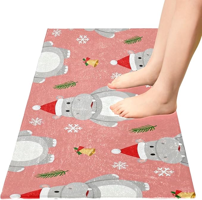 Merry Christmas Hippopotamus Pink decorative rugs for bathroom anti-mold tub mats non slip for entrance hall accessories 39x20in tapetes para ba?o - Image 2