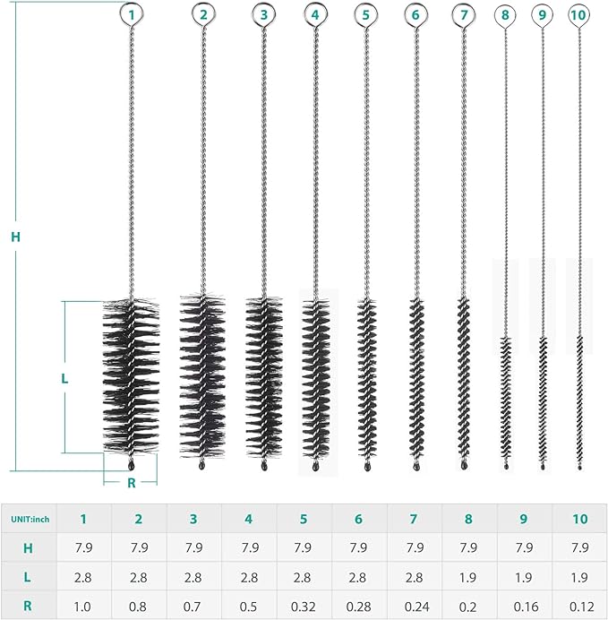 CiaraQ Bottle Cleaning Brushes, 8 Inch Nylon Tube Brush Set, Cleaner for Narrow Neck Bottles Cups with Hook, Set of 10pcs - Image 3