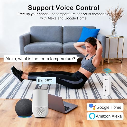 eMylo WiFi Temperature Humidity Sensor, Wireless Indoor Thermometer Hygrometer with App Alert, Free Data Storage Export, Smart Temperature Humidity Monitor for Home Bedroom, Compatible with Alexa (1) - Image 5