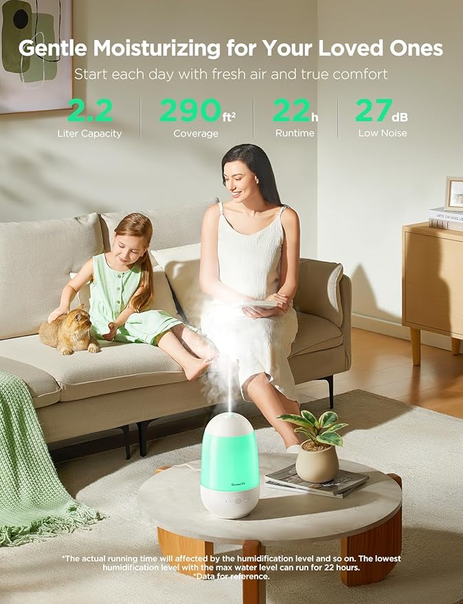 GoveeLife Humidifiers for Bedroom, Smart Cool Mist Air Humidifier for Baby, Nursery, Plants, Easy to Clean & Top Fill Ultrasonic Humidifier with APP & Voice Control, Essential Oil Diffuser, Nightlight - Image 2