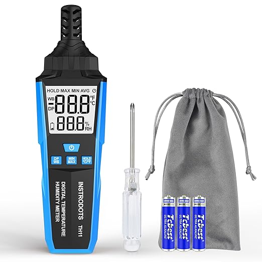 Temperature Humidity Meter, High Precision Digital Hygrometer with Ambient, Dew Point, Wet Bulb Temperature for Indoor Outdoor, Thermometer with Min/Max, Data Hold, LCD Backlight, TH11 by Instrodots