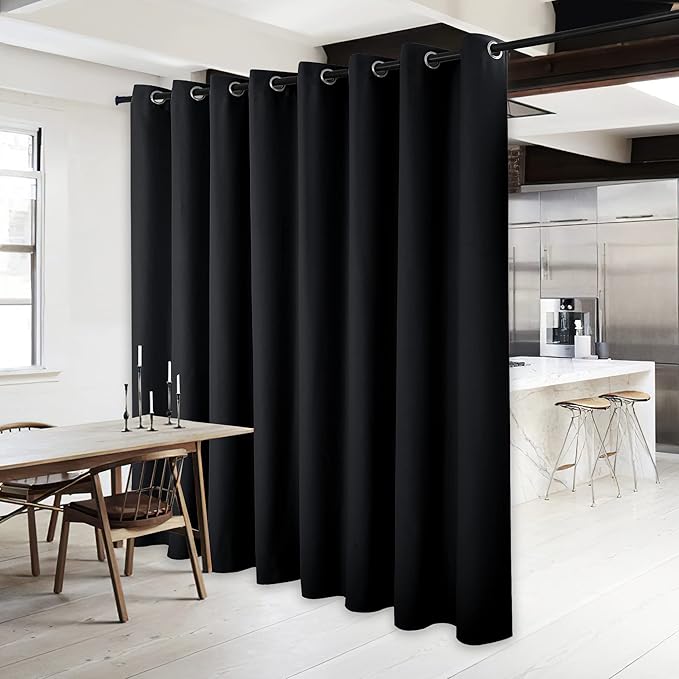 NICETOWN Light Reducing Grommet Curtain - (W120 x L84, Black, 1 Piece) Tripe Woven Textured Soft Curtain Panel for Living Room, Large Window Drape - Image 6