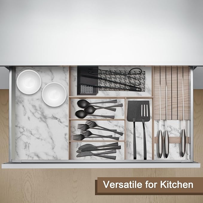 OcePor Non-Adhesive Drawer and Shelf Liner 12IN x 20FT，Non Slip Cabinet and Cupboard Liner, Kitchen Cabinet Liners for Shelves, Waterproof Drawer Shelf Liners for Cabinets/Bathroom Cupboard, Marble - Image 5