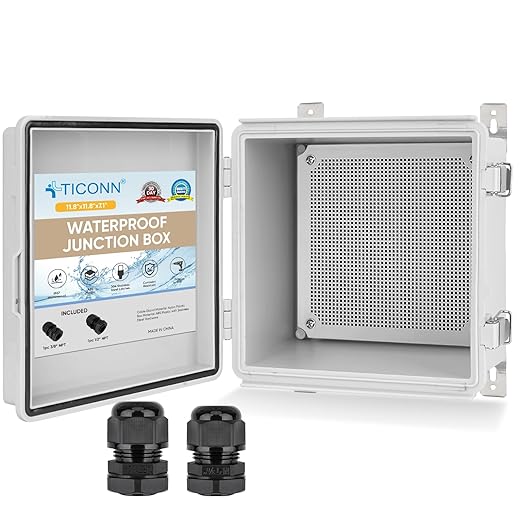 TICONN Outdoor Electrical Box Waterproof, Junction Box IP67 ABS Plastic Enclosure with Hinged Cover with Mounting Plate, Wall Brackets, Cable Glands (Off-White, 11.8"x11.8"x7.1") by TICONN