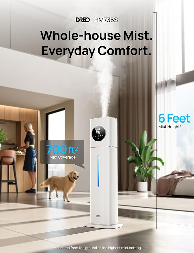 DREO HM735S 11L Smart Humidifier Large Room 700 ft², 100H Cool Mist Air Humidifiers for Bedroom, Top-Fill, Clean Tank Technology, 26dB, Auto Mode, Aroma Box, RGB, Remote & APP Control, Baby, Silver - Image 2
