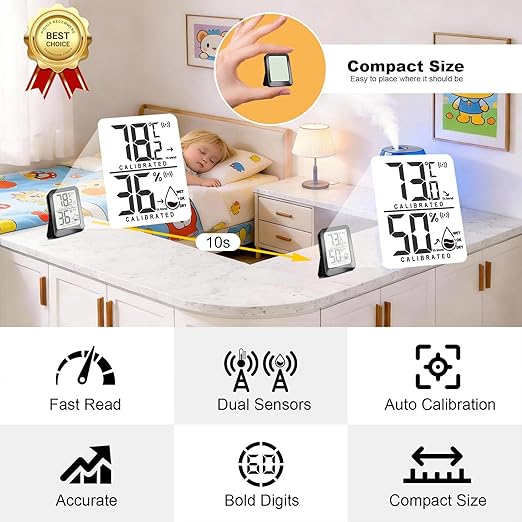 Antonki 4 Pack Mini Room Thermometer Hygrometer Indoor Temperaure and Humidity Monitor Gauge Meter for Home, Baby Room, Office, Incubator, Greenhouse, Reptile - Battery Included - Black - Image 3