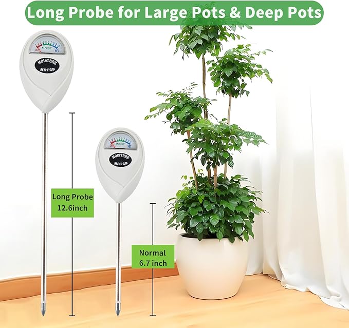 Soil Moisture Meter, 2 Pack Long Probe Soil Moisture Monitor for House Plants, Soil Hygrometer Moisture Sensor for Indoor & Outdoor, Garden, Farm, Lawn Plant Care, No Battery Needed(White) - Image 2