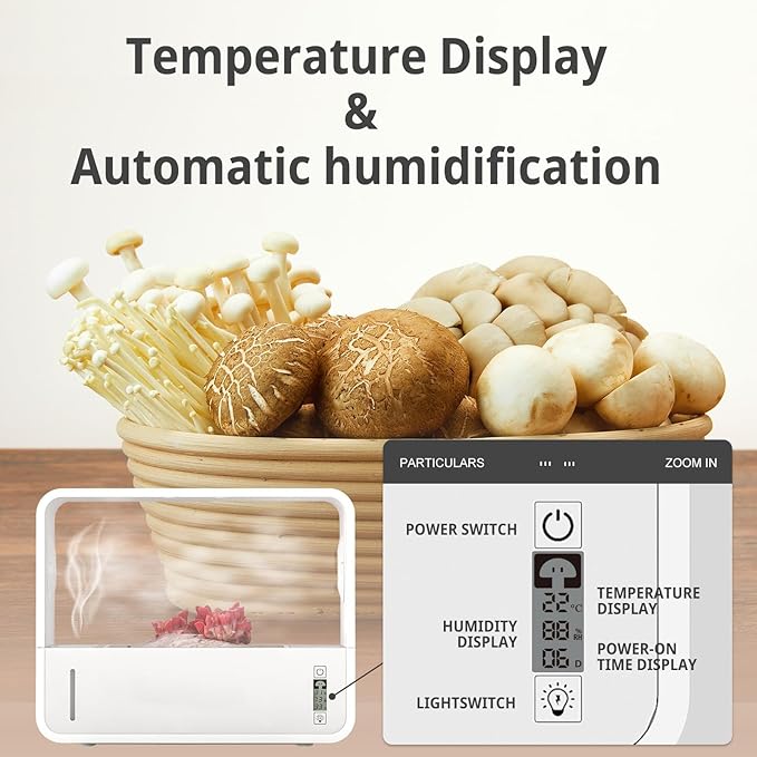 Mushroom Grow Box with LCD Display and LED Grow Light, Smart Mushroom Growing Tent with Auto-Adjusts Temperature and Humidity, 3-5 Days Picking, Soilless Visual Still Air Mushroom Box for Spores - Image 2