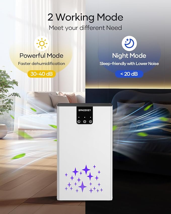 Dehumidifier, 95 OZ Water Tank Dehumidifiers for Home, 1000 sq. ft. Dehumidifier for Basement Bathroom Bedroom with Auto Shut Off, 7 Colors LED Light, Quiet Dehumidifiers with Sleep Mode, White - Image 5