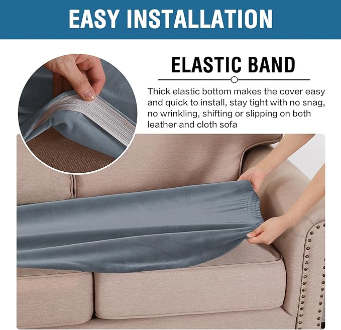 H.VERSAILTEX Velvet Stretch Individual Couch Cushion Cover Plush Slipcover for Loveseat & Sofa Seat Cushion Furniture Protector Seat Cover (1 Piece Loveseat Cushion Cover, Stone Blue) - Image 4