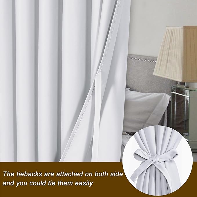 Hiasan Patio Sliding Door Blackout Curtains-10ft Wide x 8ft Tall,Grommet Thermal Insulated Curtain Panel for Glass Door,Room Divider,Shared Office Space,1 Pcs Sewn with Tiebacks,Greyish White - Image 3