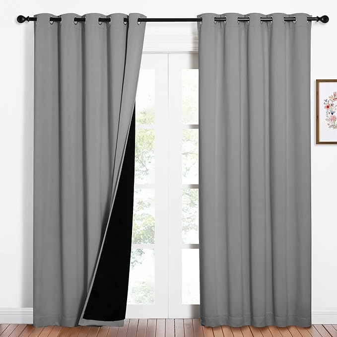 NICETOWN Silver Grey Full Shade Curtain Panels, Pair of Energy Smart & Noise Blocking Out Blackout Drapes for Dining Room, Thermal Insulated Guest Room Lined Window Dressing(Silver Grey, 62 x 84 inch) by NICETOWN