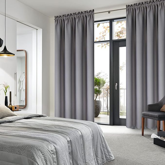 DWCN Blackout Curtains for Bedroom - Thermal Insulated Privacy Energy Saving Rod Pocket Drapes for Living Room, W 38 x L 72 Inch, Grey, Set of 2 - Image 2
