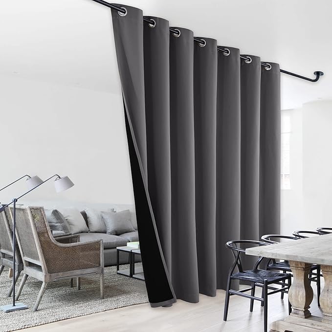 NICETOWN Total Shade Patio Door Curtain, Heavy-Duty Full Light Shading Sliding Door Drape Room Divider Curtain, Vertical Blind for Window（1 Panel, 100 inches Wide x 95 inches Long, Gray - Image 2