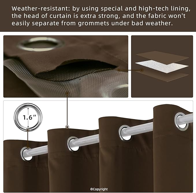 Outdoor Indoor Curtains W52 x L108 for Patio - Weather-resistant Window Panels Privacy Protect Grommet Top Thermal Insulated Home Curtain for Porch Pergola Lawn Garden Hot Tub Area (2 Panels) - Image 3