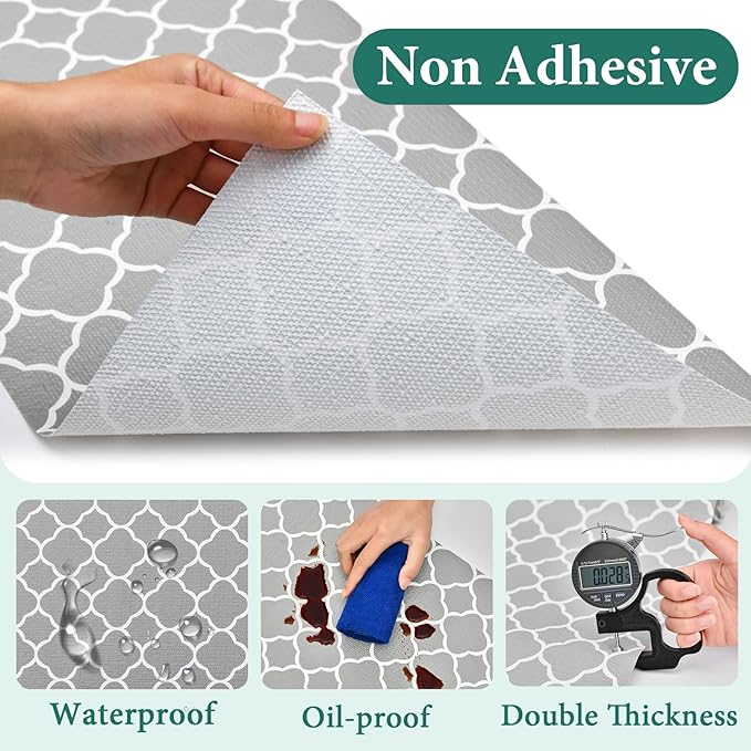 Shelf Liners for Kitchen Cabinets 17in x 20FT Non Adhesive Drawer Liner Gray Quatrefoil Thickened Shelf Liner Paper Strong Non-Slip Easy to Clean for Tool Box Refrigerator with Knife and Tape Measure - Image 5