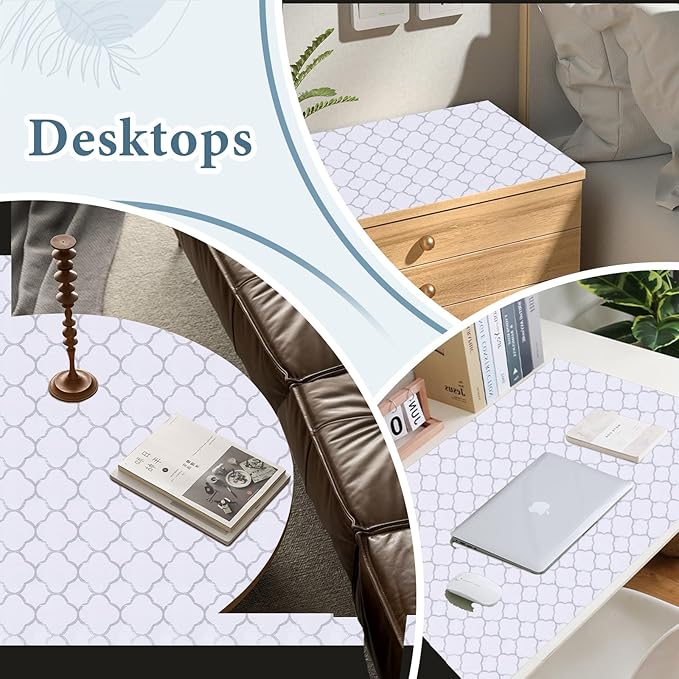 Shelf Liners for Kitchen Cabinets 12in x 20FT Non Adhesive Drawer Liner Silver Quatrefoil Shelf Liner Paper Strong Non-Slip Easy to Clean for Tool Box Refrigerator with Knife and Tape Measure - Image 8