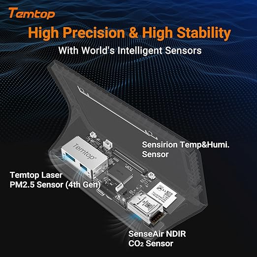 Temtop M100 Air Quality Monitor Indoor, 8-in-1 Smart Air Quality Weather Station with PM2.5 PM10 CO2 Temperature Humidity Sensor Weather Forecast for Home - Image 3