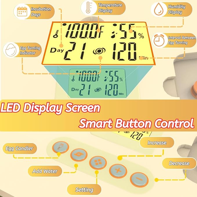 Egg Incubator for Hatching 56-154 Chicken/Quail/Turkey Eggs, 360° View Poultry Incubators with Automatic Egg Turning/Humidity Control&Alarm/Auto Water Adding/Adjustable Tray, for Beginner/Farm/Home - Image 4