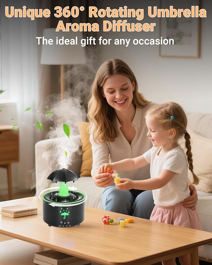 Aesthetic 2-in-1 Humidifier Oil Diffuser with Rotating Raindrop & 7 LED Mood Lights,Cool Mist Humidifier Quiet Variable Mist for up to 24 Hrs,Easy to Fill & Clean, Auto Shut-Off - Image 4