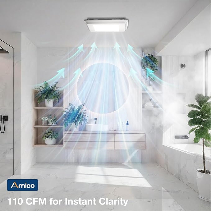 Amico Bathroom Exhaust Fan with Light, 110 CFM, 1.0 Sones, 5CCT, 1000LM, Easy Installation, Ceiling Mount Bathroom Fan, Adjustable Bath Exhaust Vent with light, ETL & FCC Certified - Image 4