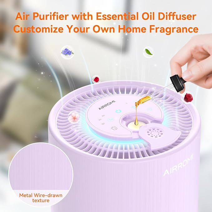 AIRROMI Air Purifier for Bedroom with HEPA 3-in-1 Filter, Pet Air Purifier for Home Cat Pee Smell, Covers Upto 990 Ft², Quiet 360°intake Air Cleaner for Pet Hair,Allergies,Pollen,Smoke A2001 Purple - Image 5